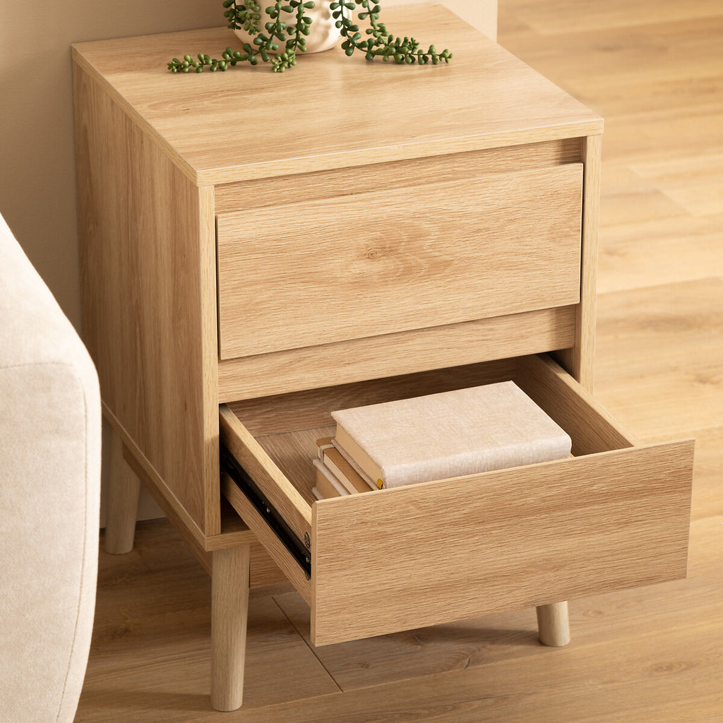 Noptiera 5Five Abana cu 2 sertare, PAL, finisaj stejar, 40x40x56 cm, bej