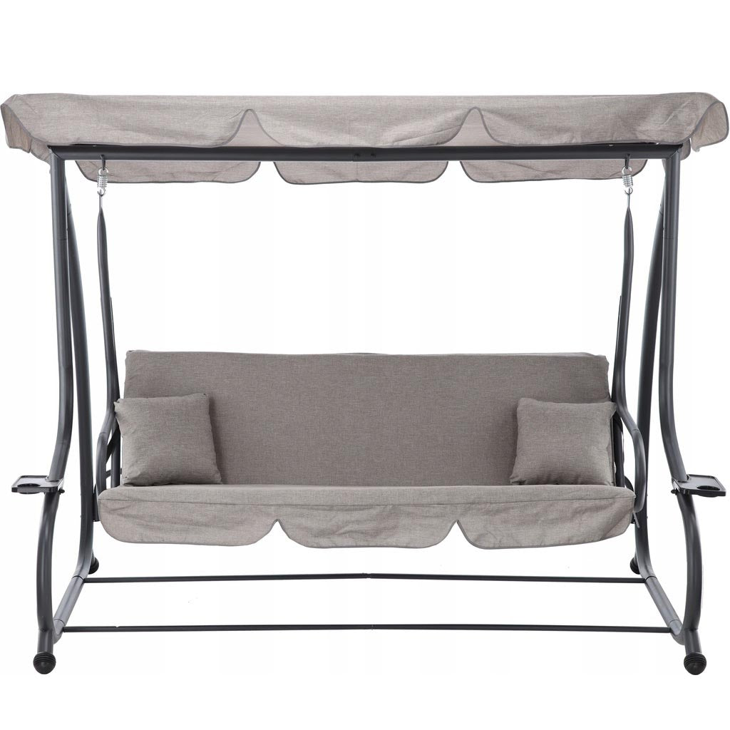Leagan gradina 3 locuri cu baldachin reglabil, perne si suport pahare, 210x120x170 cm, gri