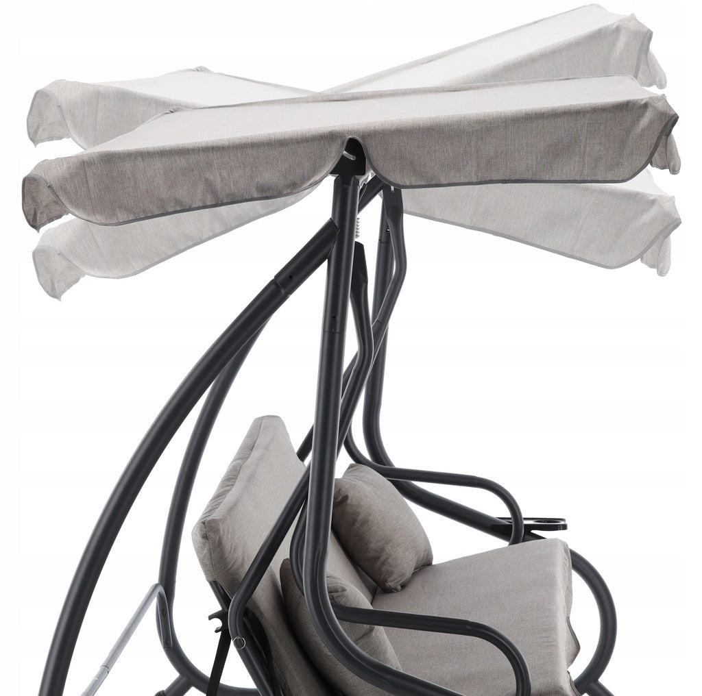 Leagan gradina 3 locuri cu baldachin reglabil, perne si suport pahare, 210x120x170 cm, gri