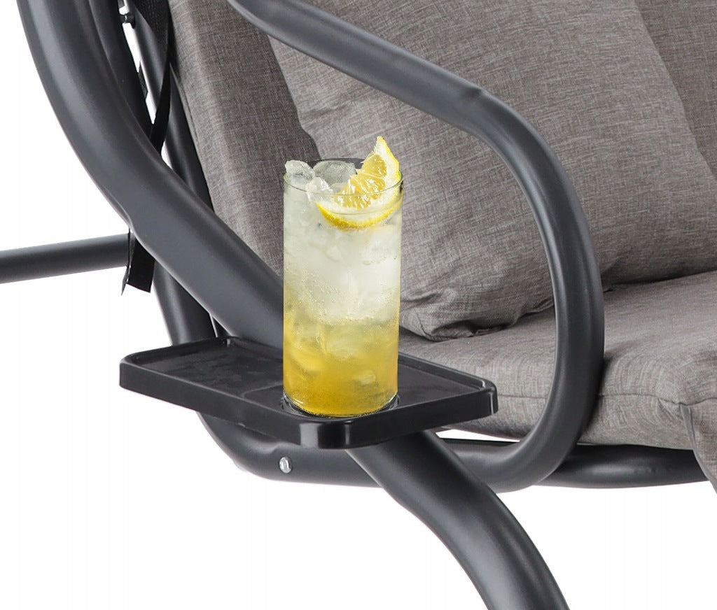 Leagan gradina 3 locuri cu baldachin reglabil, perne si suport pahare, 210x120x170 cm, gri