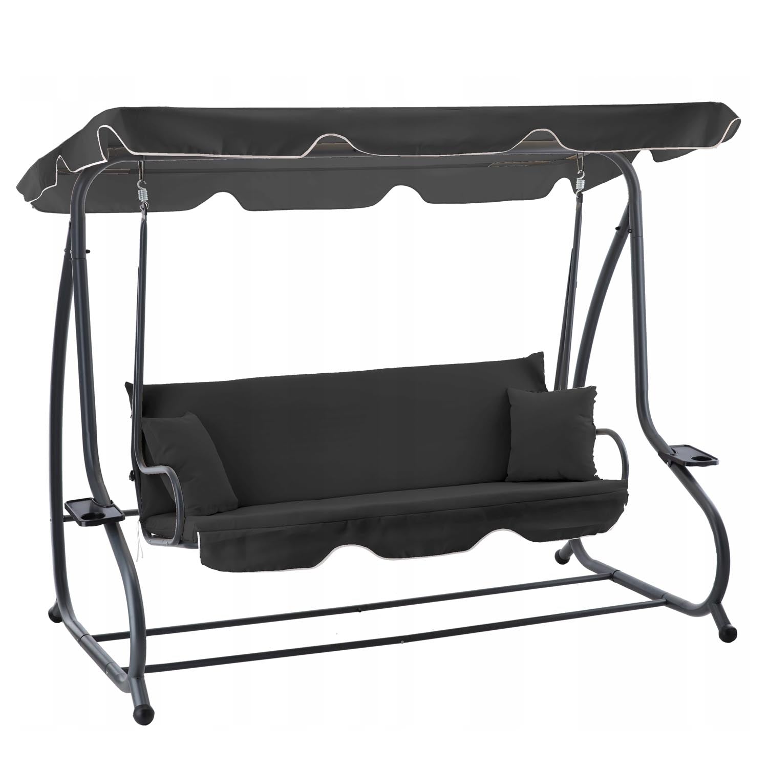 Leagan gradina 3 locuri cu baldachin reglabil, perne si suport pahare, 210x120x170 cm, gri inchis