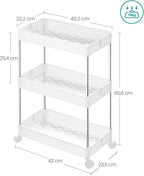 SONGMICS Carucior cu 3 niveluri, rafturi etajate detasabile, roti pivotante 360°, cadru metalic, 42x24x61 cm, alb