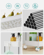 SONGMICS Carucior cu 3 niveluri, rafturi etajate detasabile, roti pivotante 360°, cadru metalic, 42x24x61 cm, alb