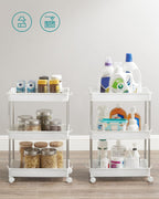 SONGMICS Carucior cu 3 niveluri, rafturi etajate detasabile, roti pivotante 360°, cadru metalic, 42x24x61 cm, alb