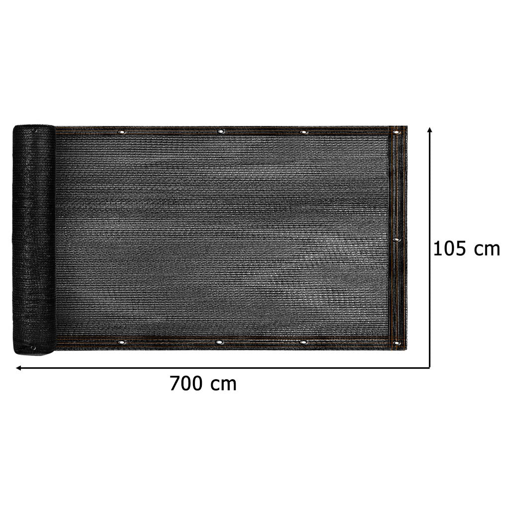 Protectie balcon din plasa PVC, cu inele metalice pentru prindere, 105x700 cm, negru