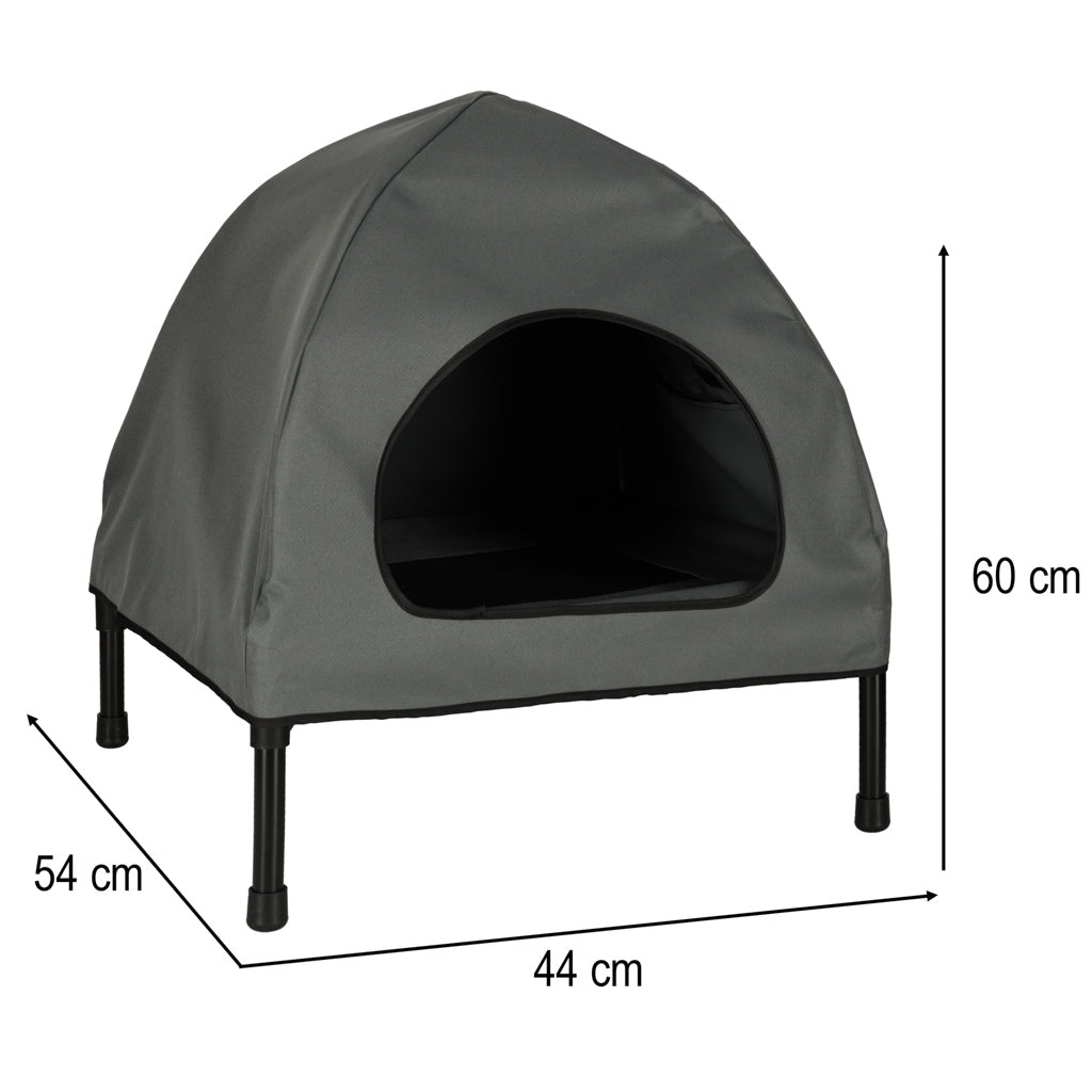 Casuta cu pat pentru caini si pisici, cu acoperis detasabil si baza ventilata, 54x44x60 cm, negru