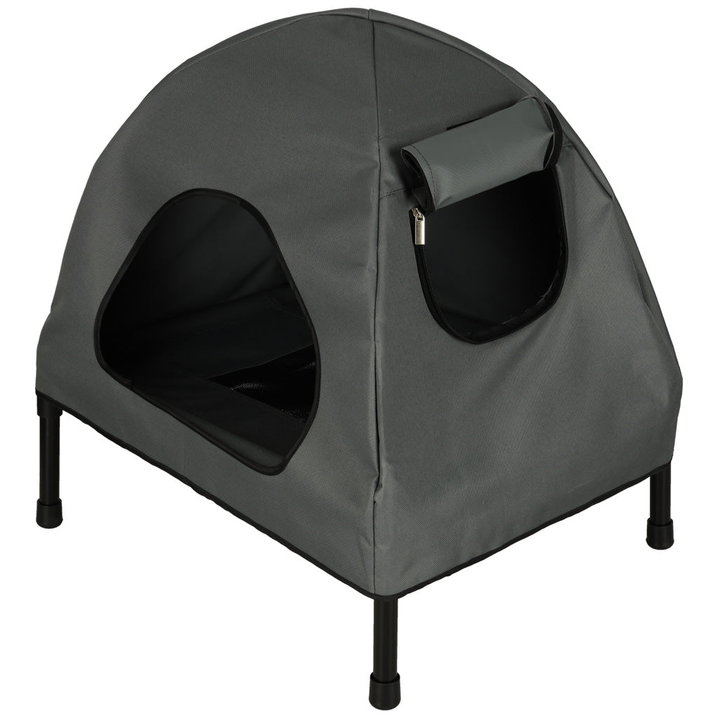 Casuta cu pat pentru caini si pisici, cu acoperis detasabil si baza ventilata, 54x44x60 cm, negru