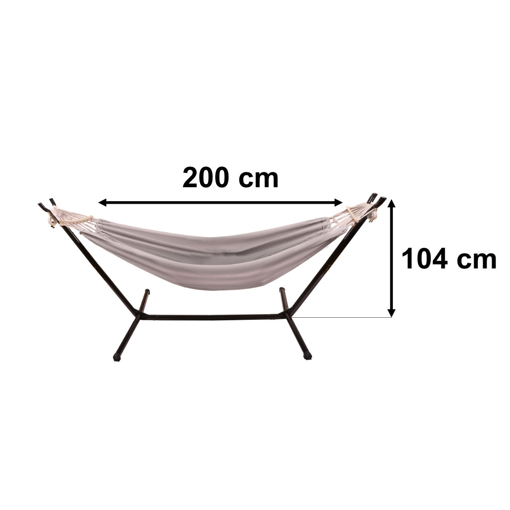 Hamac cu suport metalic, material textil 210x153 cm, cadru 247x133x104 cm, negru si gri