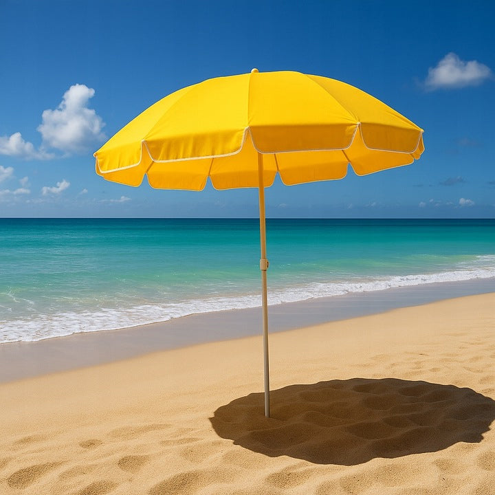 Umbrela de plaja pliabila cu protectie UV si inaltime reglabila, diametru 150 cm, galben