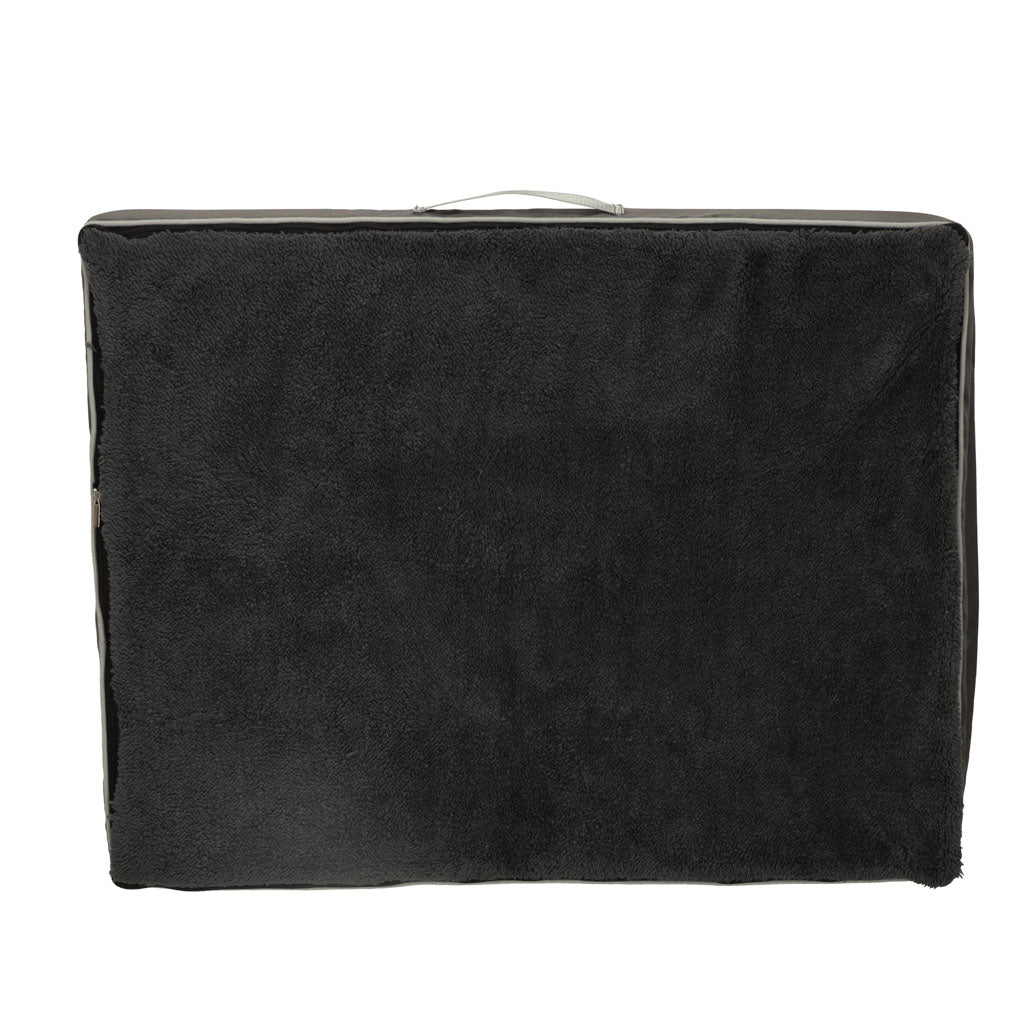 Pat ortopedic pentru caini, dreptunghiular, husa detasabila, 90x70x10 cm, gri inchis