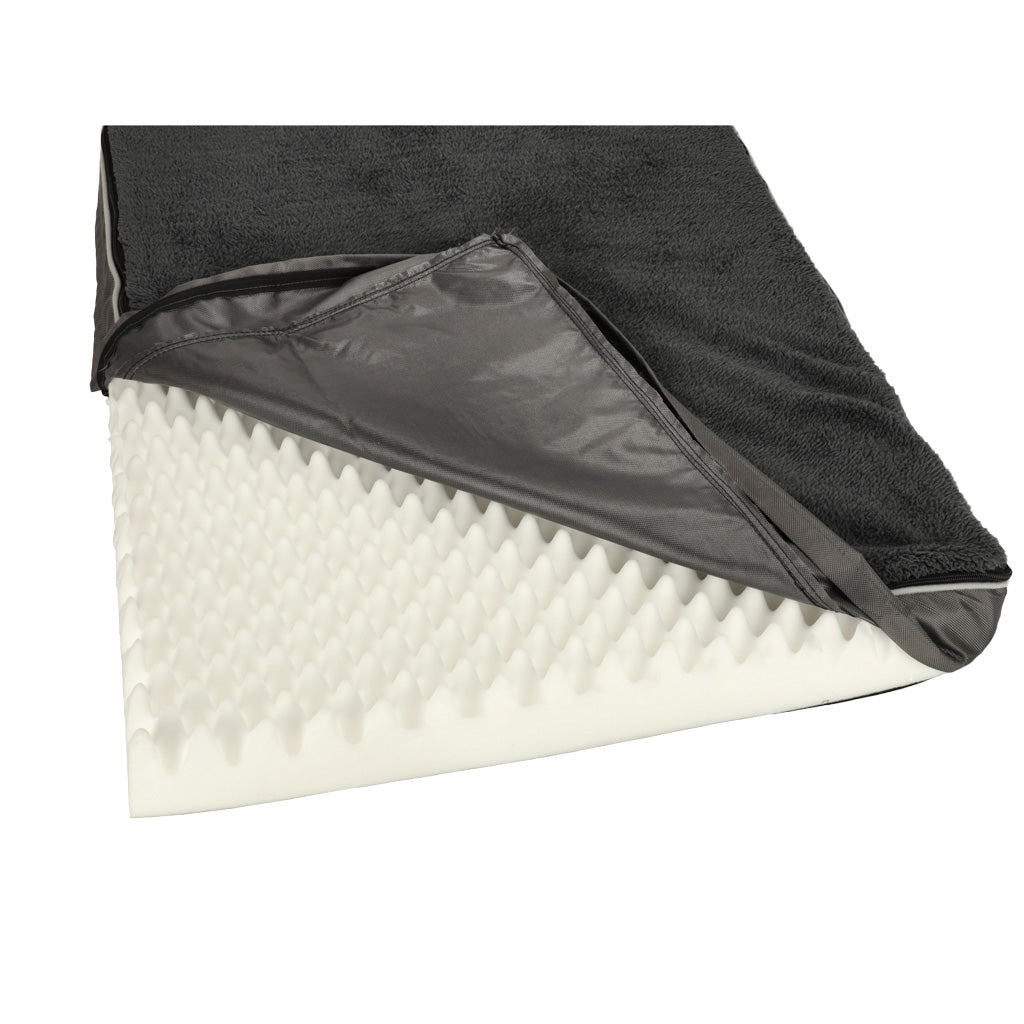 Pat ortopedic pentru caini, dreptunghiular, husa detasabila, 90x70x10 cm, gri inchis
