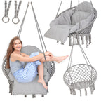 Scaun rotund tip leagan suspendat cu perna Confort Plus, casa sau gradina, gri