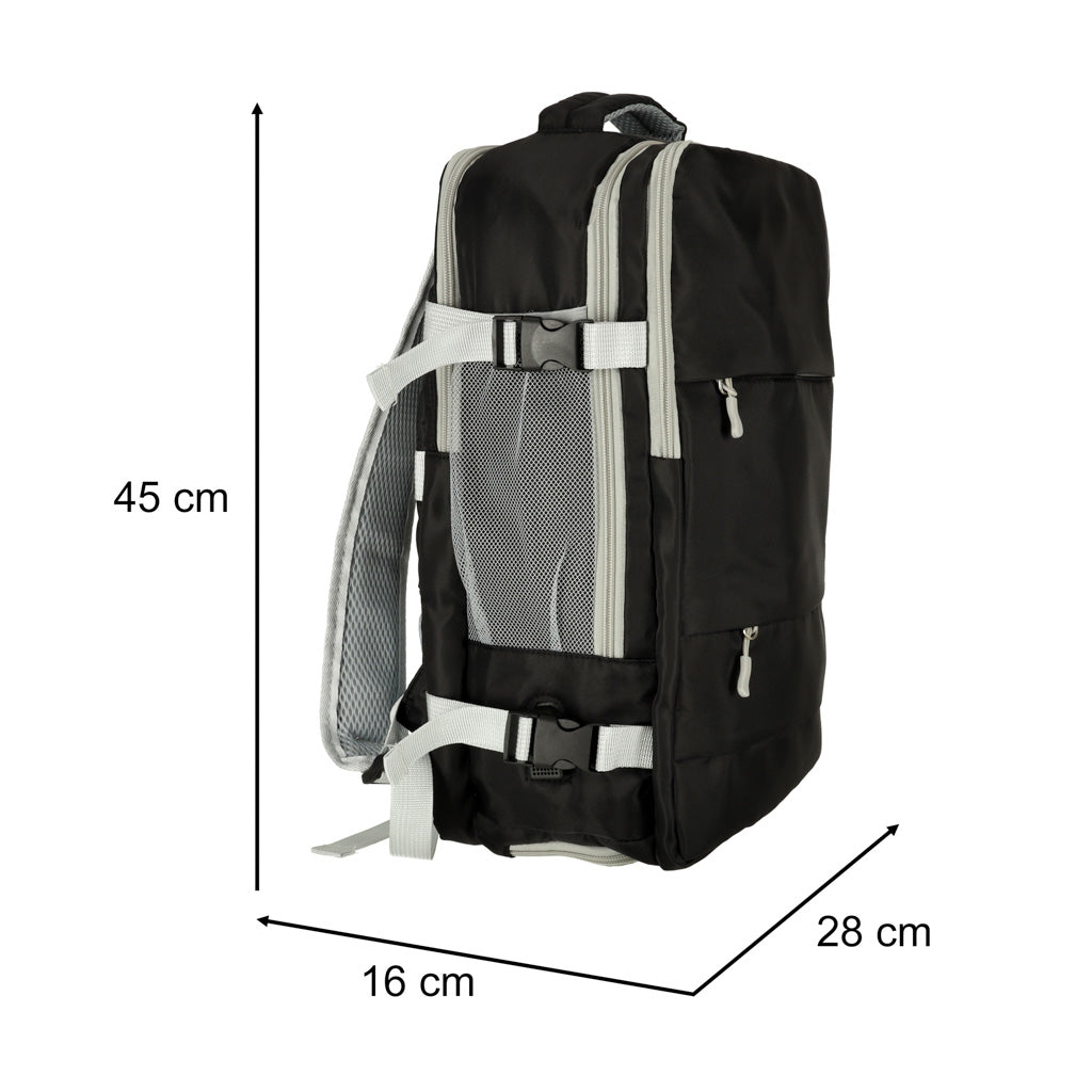 Rucsac de calatorie, 45x28x16 cm, negru – impermeabil, compatibil pentru companii aeriene low cost