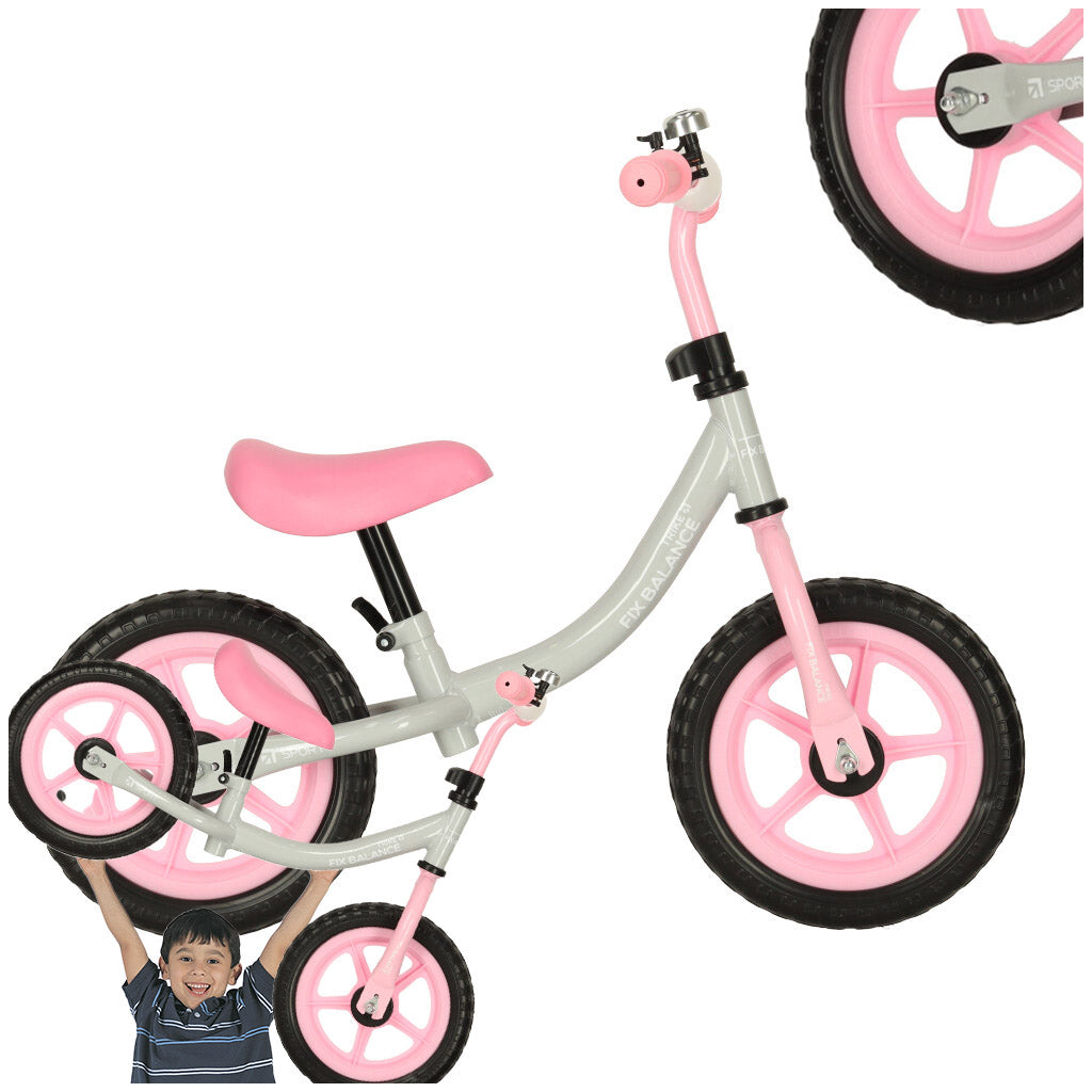 Bicicleta fara pedale pentru copii 80x40x57 cm, reglabila, roti din spuma, 1.8 kg, gri roz