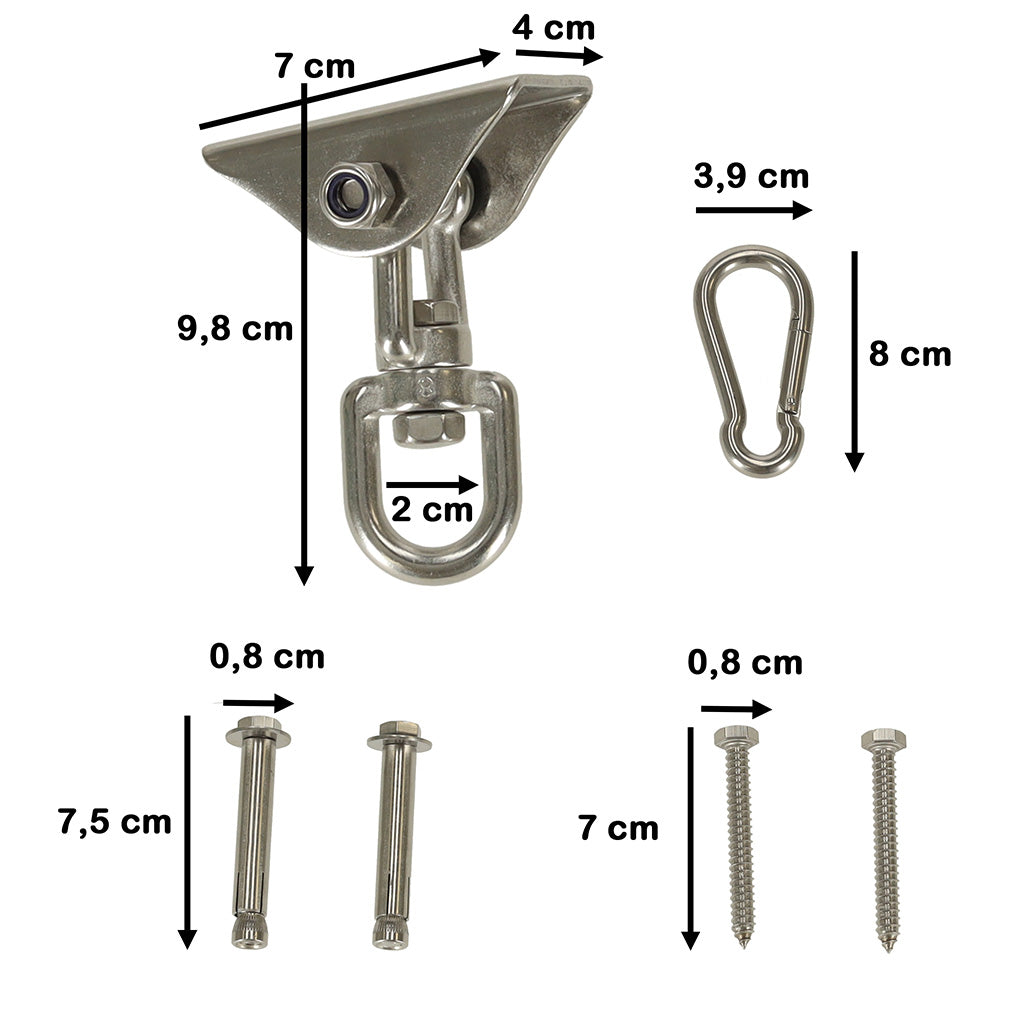 Set de montaj pentru hamac sau leagan – suport tavan, sfoara 196 cm, rotire 360°, 300 kg