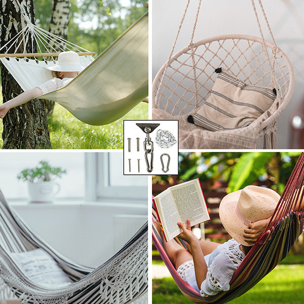 Set de montaj pentru hamac sau leagan – suport tavan, sfoara 196 cm, rotire 360°, 300 kg