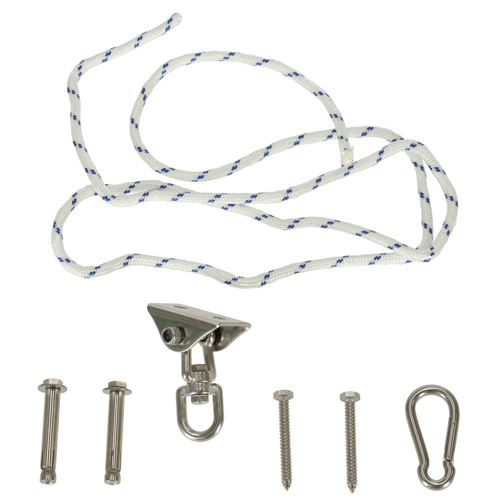 Set de montaj pentru hamac sau leagan – suport tavan, sfoara 196 cm, rotire 360°, 300 kg