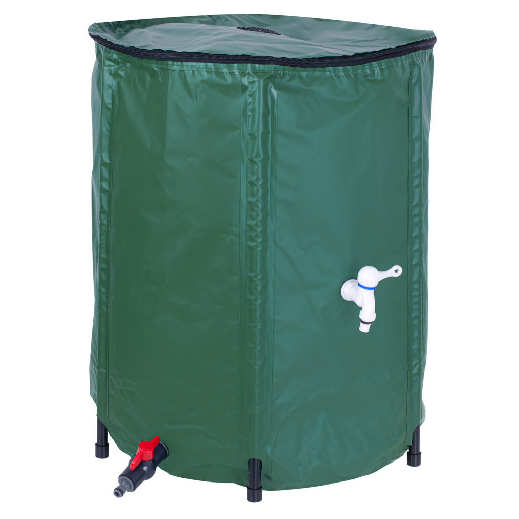Rezervor pliabil pentru apa pluviala cu robinet, capac si structura PVC, 200 litri, 70x55x55 cm, verde
