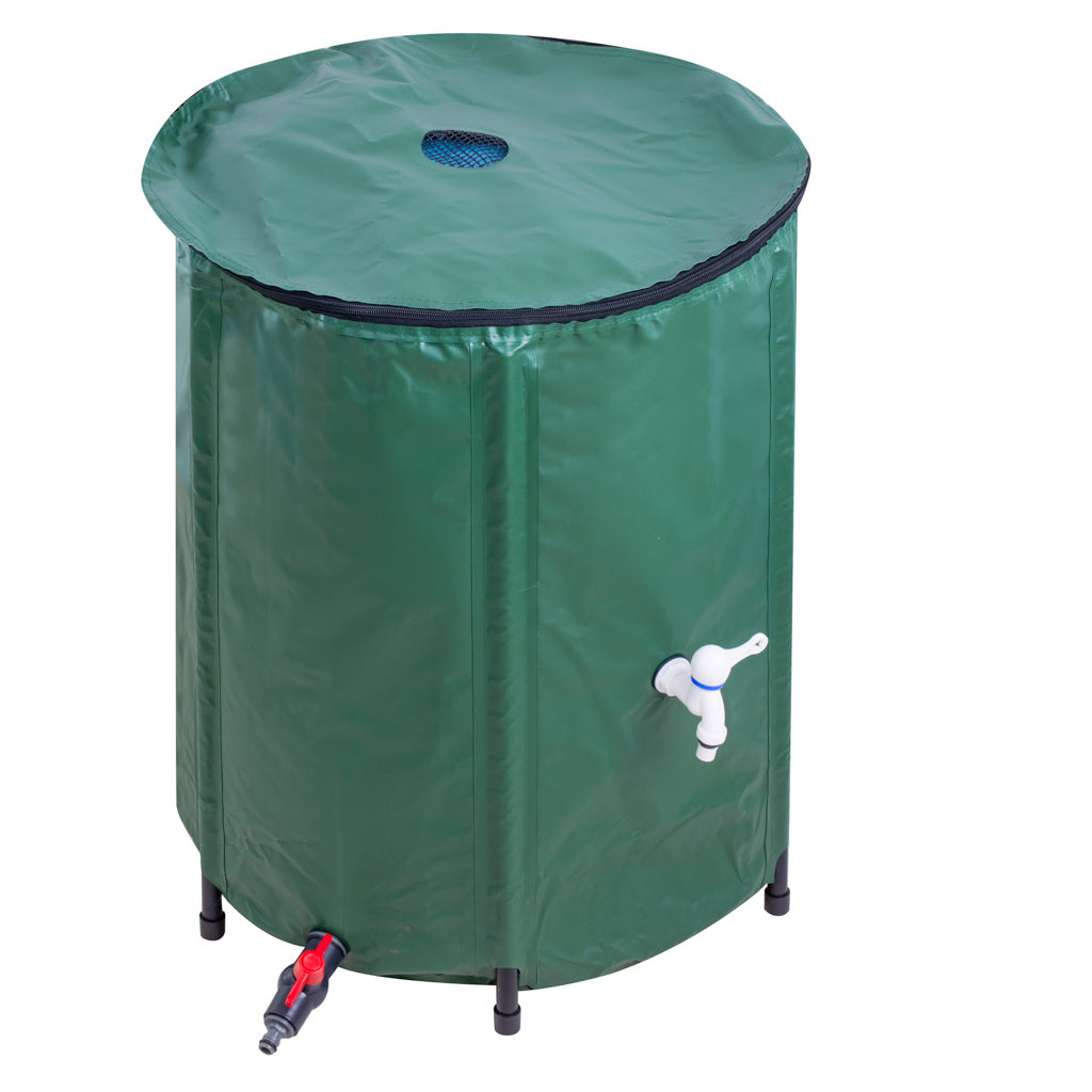 Rezervor pliabil pentru apa pluviala cu robinet, capac si structura PVC, 200 litri, 70x55x55 cm, verde