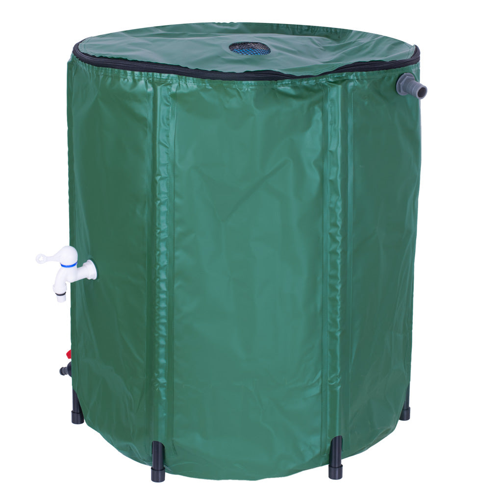 Rezervor pliabil pentru apa pluviala cu robinet, capac si structura PVC, 200 litri, 70x55x55 cm, verde