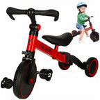 Tricicleta 3in1 Mini 67x47x51 cm, transformabila in bicicleta fara pedale, reglabila, roti din spuma, rosu-negru