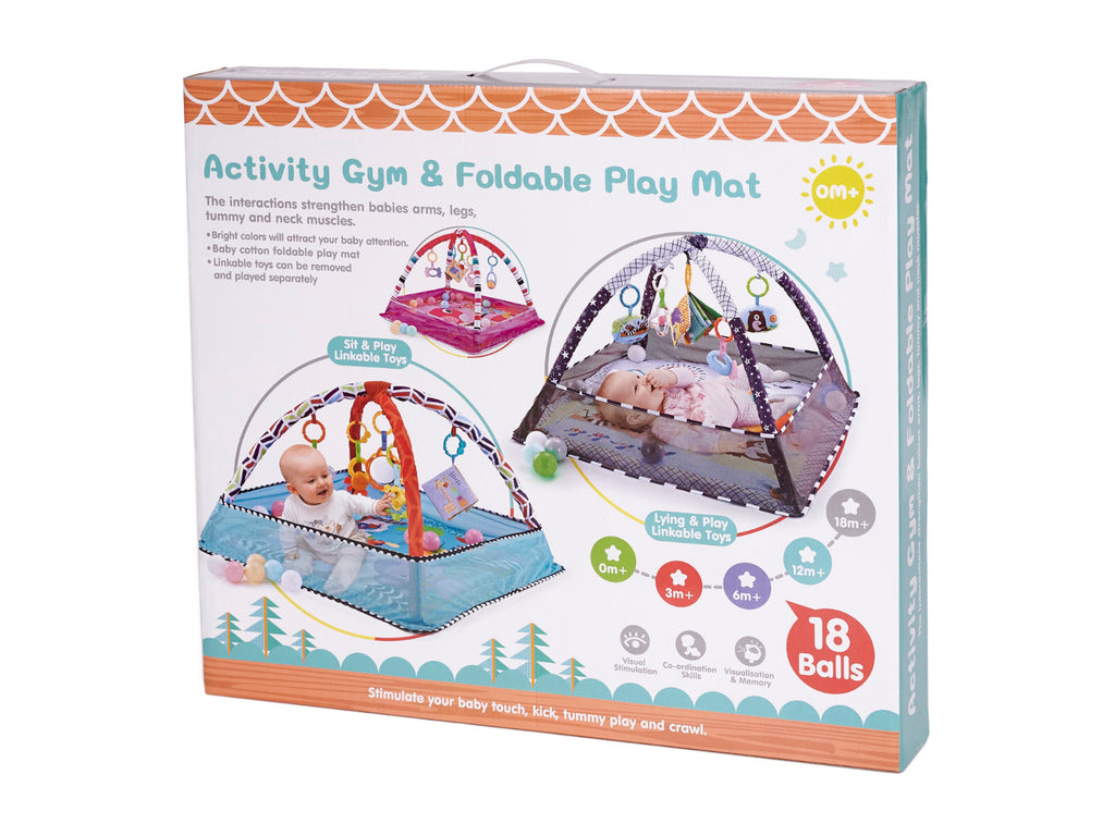 Tarc de joaca pentru bebelusi, 76x76x50 cm, roz – cu jucarii, mingi si arcade interactive