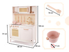Bucatarie din lemn pentru copii 100x68x29 cm, cu accesorii si efecte luminoase, stil retro, MDF si plastic, boho, crem