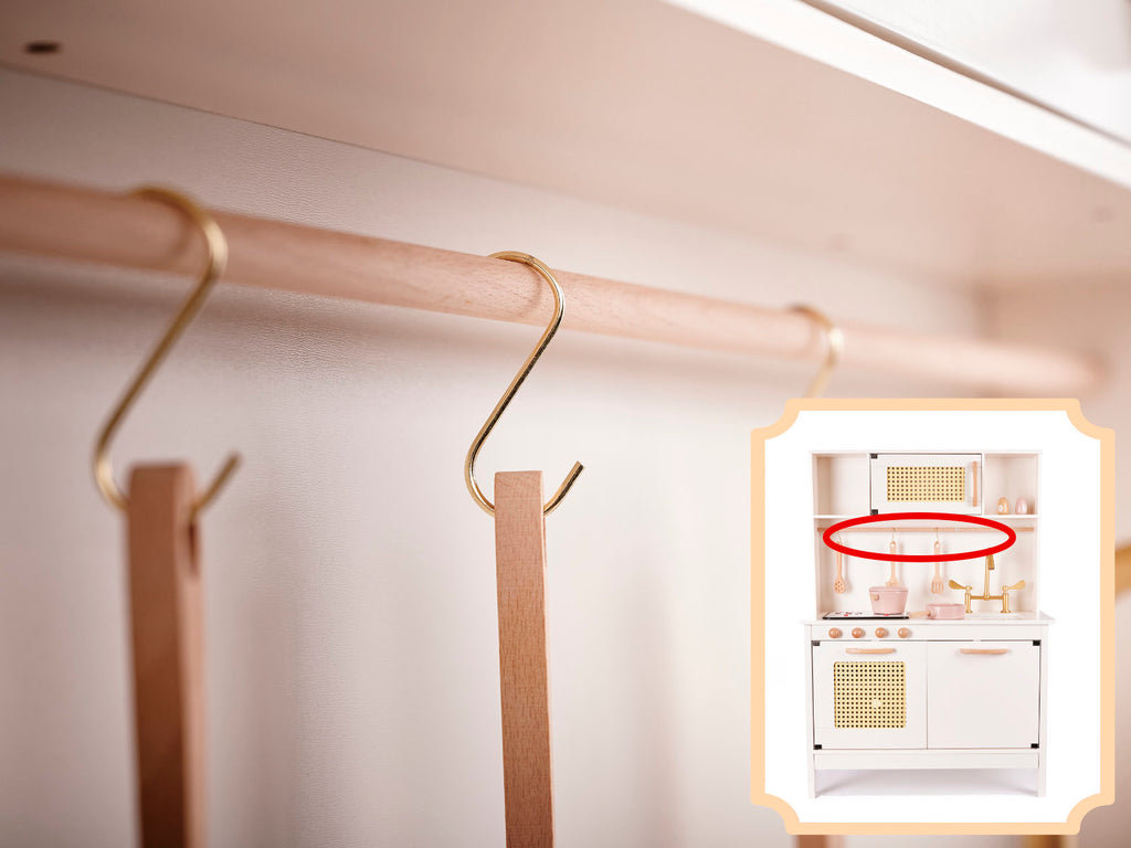 Bucatarie din lemn pentru copii 100x68x29 cm, cu accesorii si efecte luminoase, stil retro, MDF si plastic, boho, crem