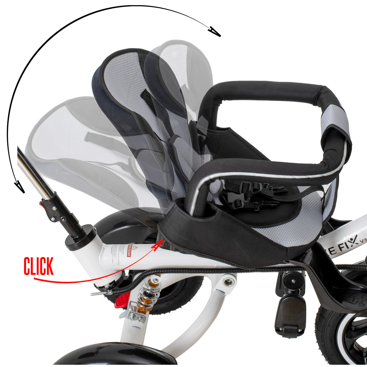 Tricicleta 3in1 105x52x94 cm, sezut rotativ 360°, roti fara aer, copertina reglabila, negru