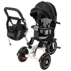 Tricicleta 3in1 105x52x94 cm, sezut rotativ 360°, roti fara aer, copertina reglabila, negru