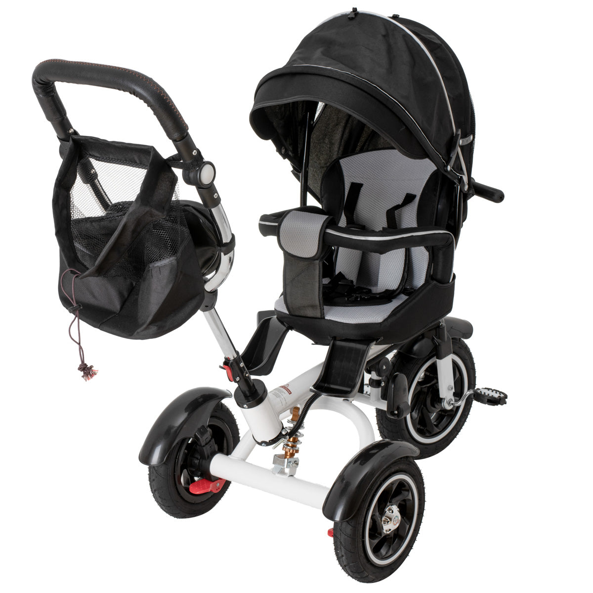 Tricicleta 3in1 105x52x94 cm, sezut rotativ 360°, roti fara aer, copertina reglabila, negru