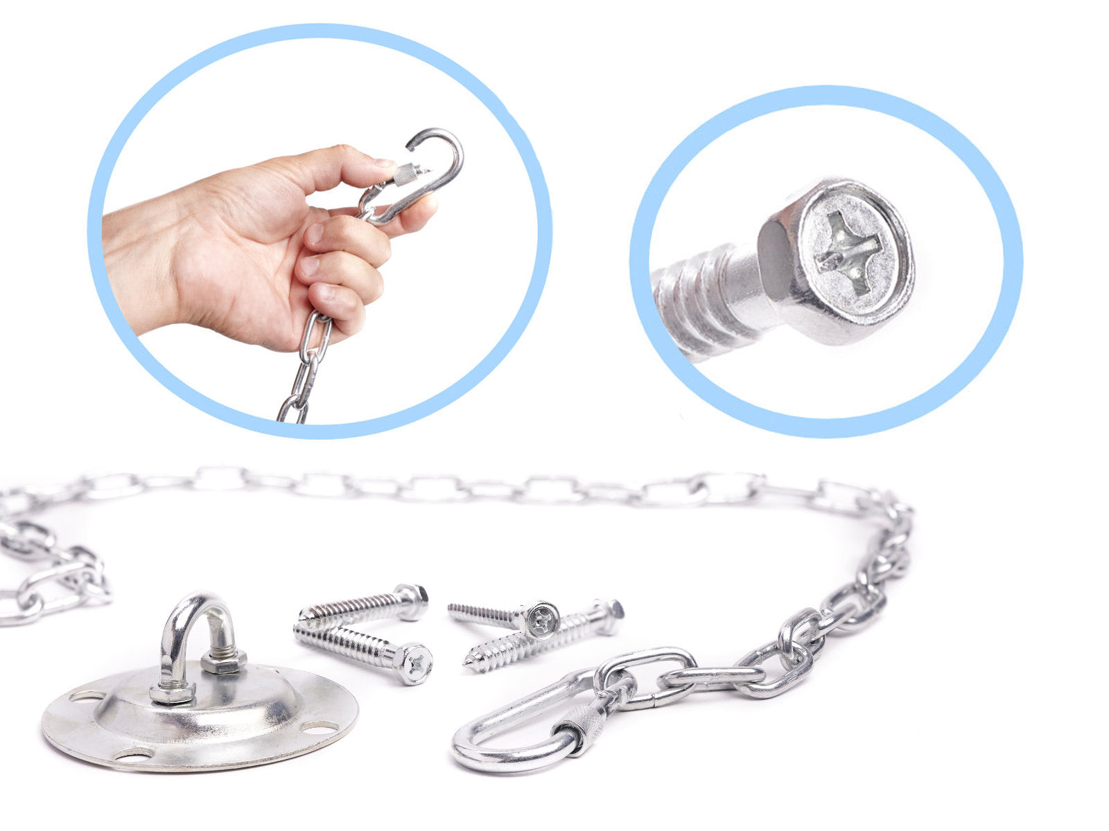 Set de montaj pentru leagan sau hamac – suport tavan, lant 150 cm, otel zincat