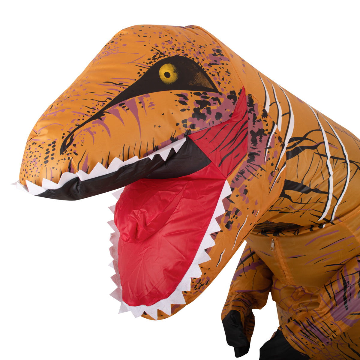 Costum dinozaur T-Rex gonflabil, cu ventilator si fermoar frontal, marime universala 150–190 cm, maro