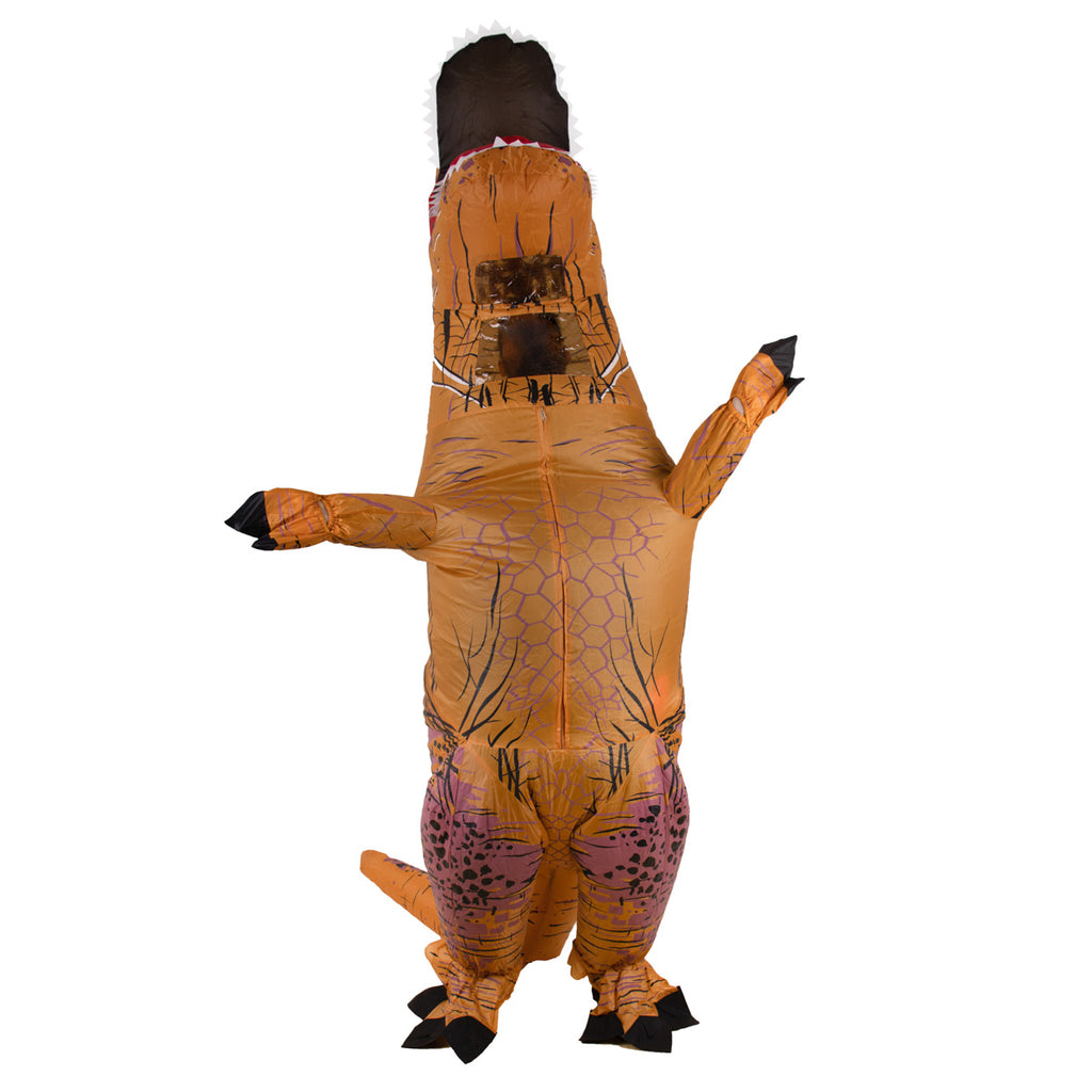 Costum dinozaur T-Rex gonflabil, cu ventilator si fermoar frontal, marime universala 150–190 cm, maro
