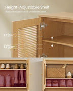 VASAGLE Raft pantofi 3 usi cu aspect ratan, cadru PAL si picioare metalice, stil boho, 80x35x70 cm, stejar bej