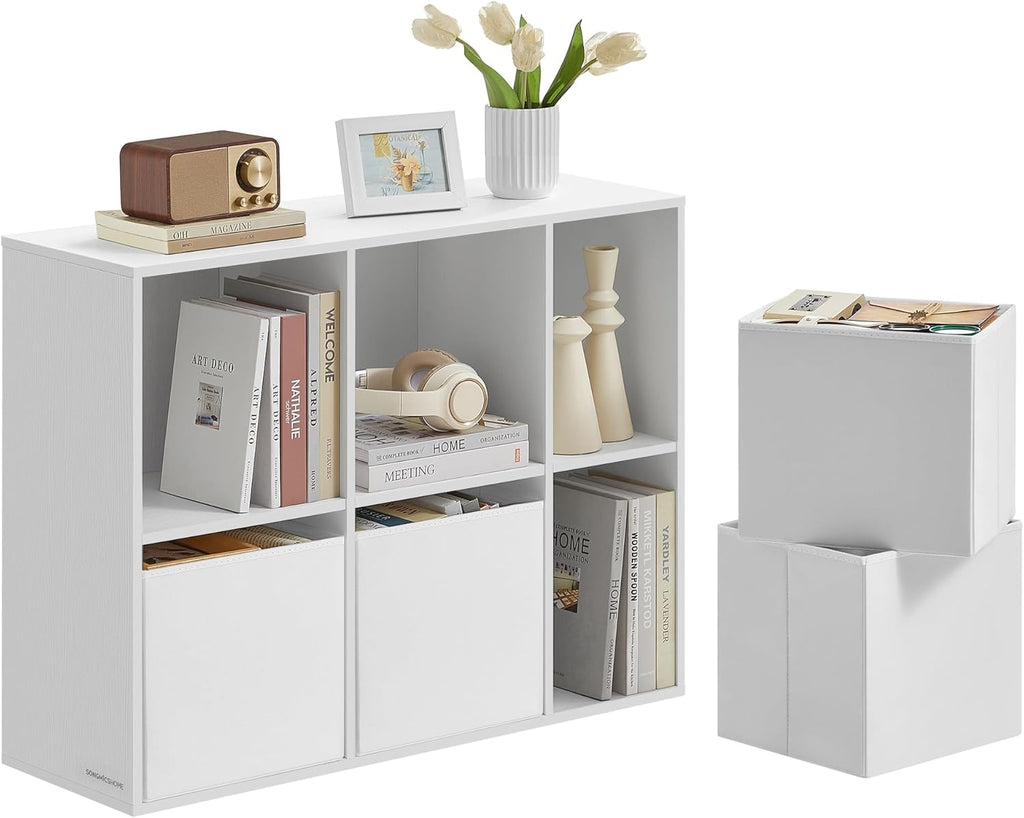 SONGMICS Etajera 6 compartimente, 4 sertare textile, PAL si MDF, 27x83x92 cm, alb