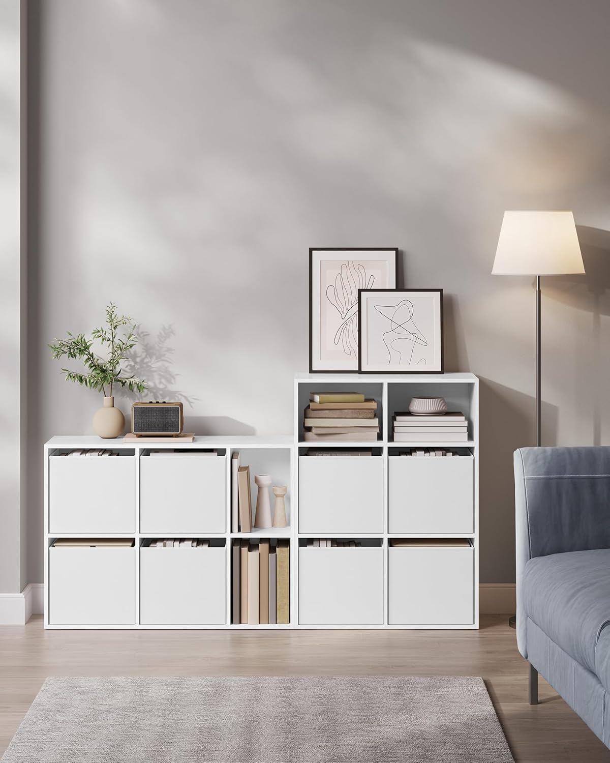 SONGMICS Etajera 6 compartimente, 4 sertare textile, PAL si MDF, 27x83x92 cm, alb