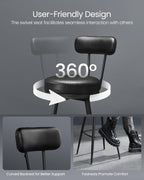 VASAGLE set 2 scaune de bar rotative 360°, cu spatar, inaltime 101 cm, piele sintetica, cadru otel, stil modern, negru