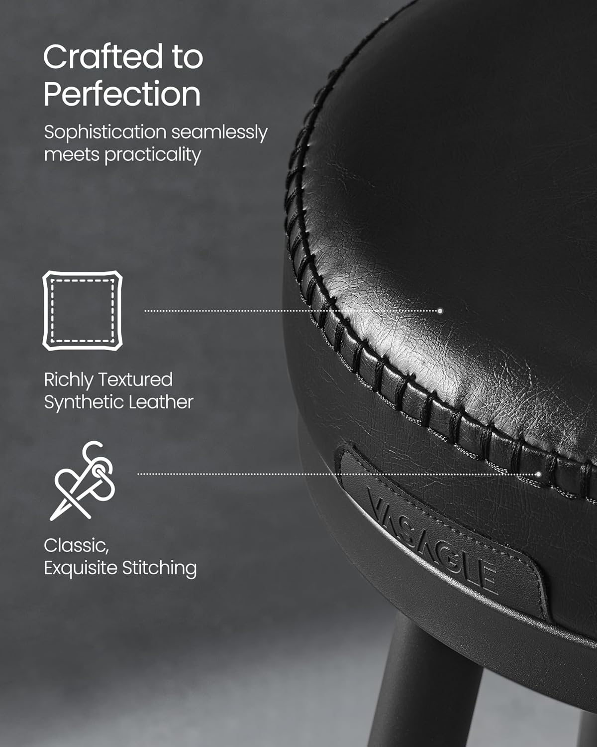 VASAGLE set 2 scaune de bar rotative 360°, cu spatar, inaltime 101 cm, piele sintetica, cadru otel, stil modern, negru