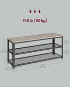 VASAGLE Raft pentru pantofi cu 2 polite, 100x30x45cm, otel, stil industrial, gri