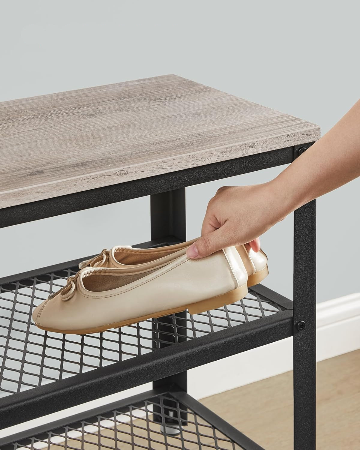 VASAGLE Raft pentru pantofi cu 2 polite, 100x30x45cm, otel, stil industrial, gri