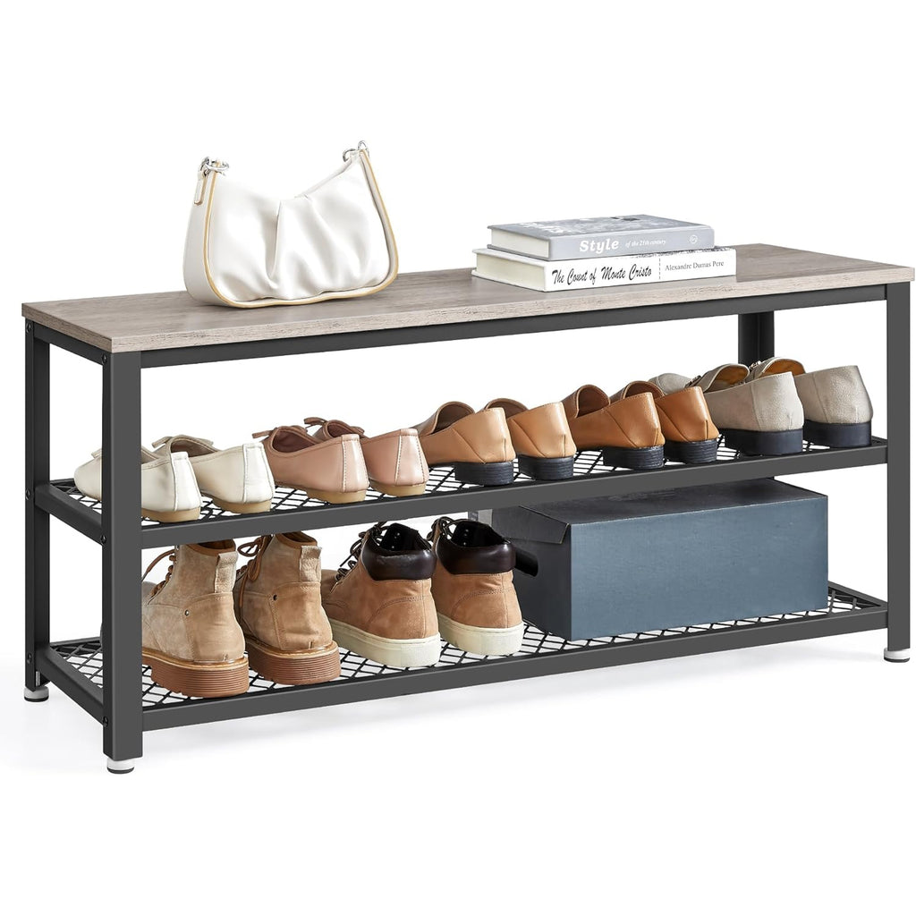 VASAGLE Raft pentru pantofi cu 2 polite, 100x30x45cm, otel, stil industrial, gri