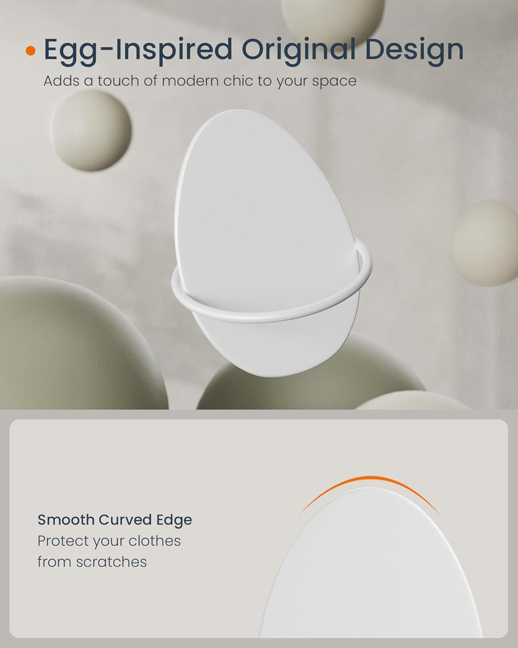 SONGMICS Set 4 carlige perete, design oval din otel, 5 kg per carlig, 9x5x7 cm, alb perlat