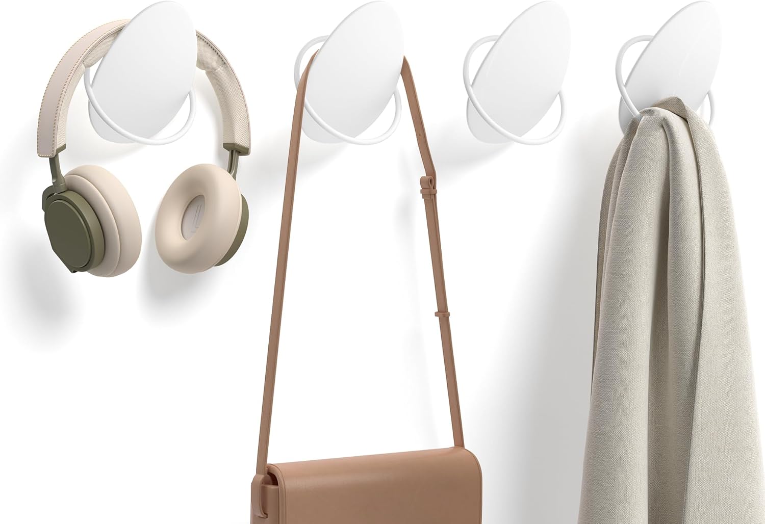 SONGMICS Set 4 carlige perete, design oval din otel, 5 kg per carlig, 9x5x7 cm, alb perlat