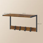 VASAGLE Cuier perete set 2 bucati, PAL si cadru metalic, 50x24x27 cm, maro rustic