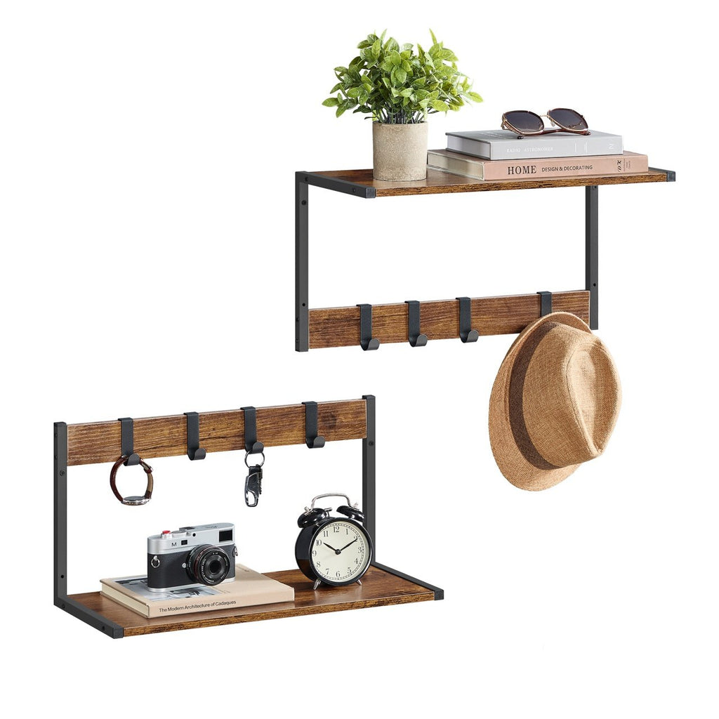 VASAGLE Cuier perete set 2 bucati, PAL si cadru metalic, 50x24x27 cm, maro rustic
