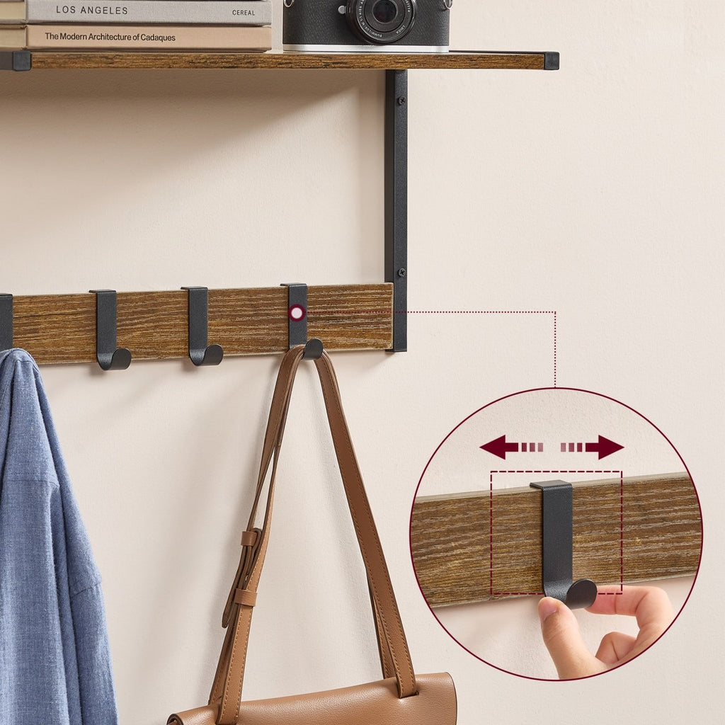 VASAGLE Cuier perete set 2 bucati, PAL si cadru metalic, 50x24x27 cm, maro rustic