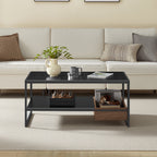 VASAGLE Masuta cafea cu sertar si raft inferior, structura otel, 100x55x45 cm, negru