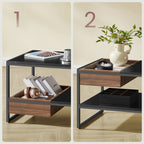 VASAGLE Masuta cafea cu sertar si raft inferior, structura otel, 100x55x45 cm, negru