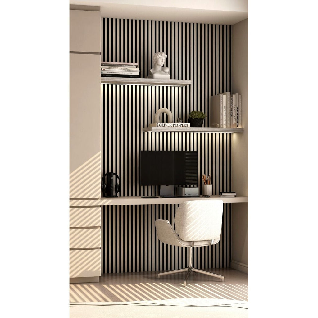 Riflaj MDF decorativ LDA PREMIUM de tip Panou Acoustic, ALB MAT, 260x40 cm